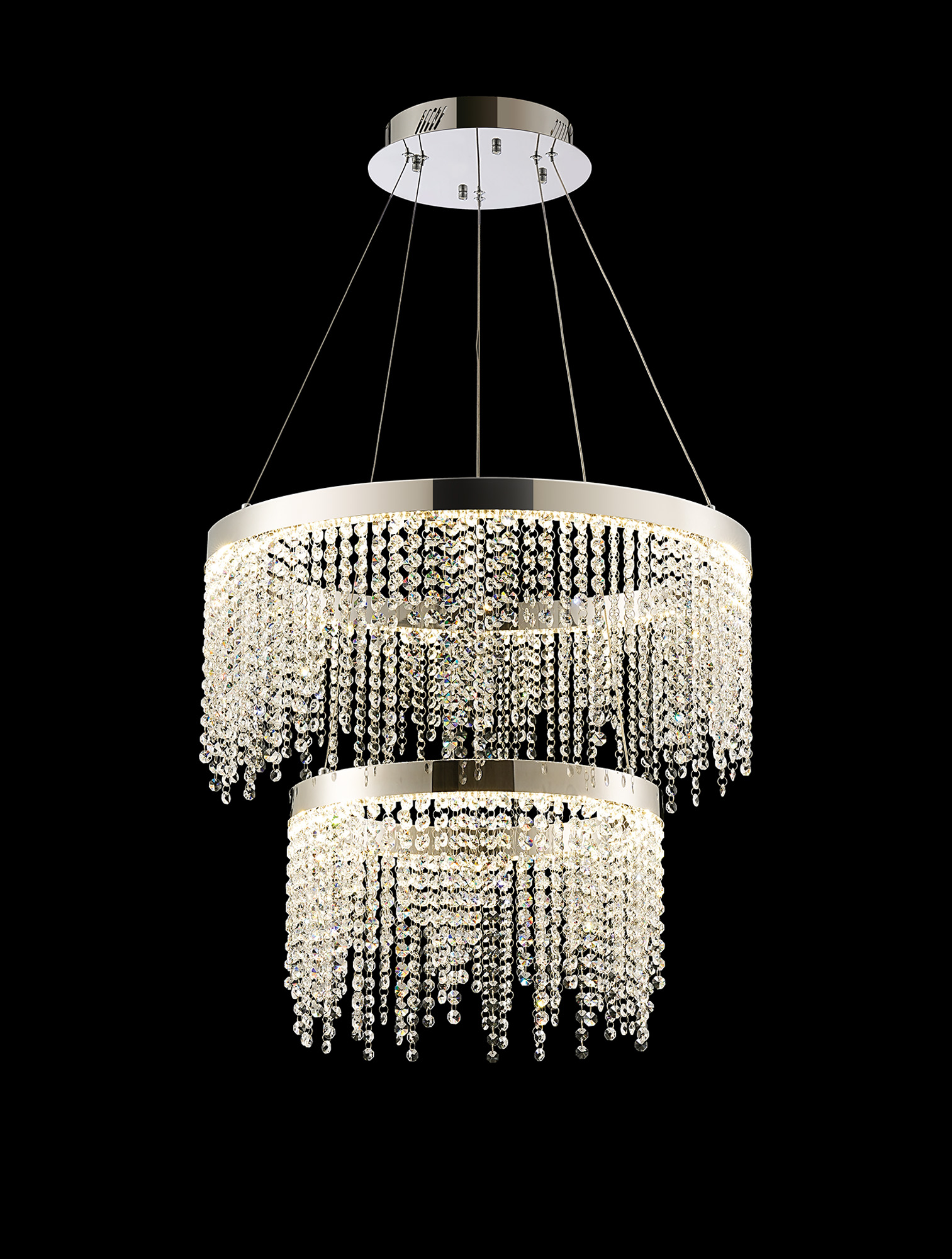 Bano Polished Chrome Crystal Ceiling Lights Diyas Tiered Crystal Fittings
